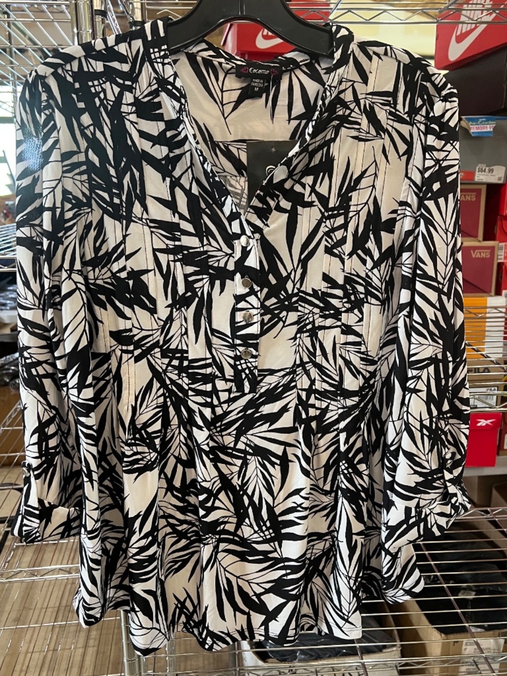 Cocomo Palm Tree Leaf Popover Top Off White/Black Medium